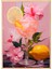 Ahşap Çerçeveli Tablo, Pembe Arka Plan Limonlu Içecek Çizimi, Mutfak Dekoru Poster No: 113370 1
