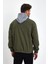 Erkek Fermuarlı Basic Haki Kapşonlu Kot Ceket 3