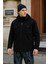 Erkek Basic Oversize Esnek Kapşonlu Siyah Ceket 2