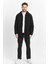 Erkek Basic Oversize Esnek Kapşonlu Siyah Ceket 4