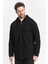 Erkek Basic Oversize Esnek Kapşonlu Siyah Ceket 5