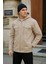 Erkek Basic Oversize Esnek Kapşonlu Krem Ceket 1