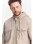 Erkek Basic Oversize Esnek Kapşonlu Krem Ceket 5