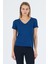 Victoria V Yaka Mavi Basic Bambu ve Organik Pamuk Kadın Tişört 1