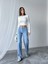 Açık Mavi Taş Desenli Wide Leg Kadın Pantolon 2