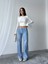 Açık Mavi Taş Desenli Wide Leg Kadın Pantolon 3