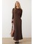 Bisiklet Yaka Kalın Fitilli Uzun Triko Elbise Kahve 9363-E 1