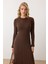 Bisiklet Yaka Kalın Fitilli Uzun Triko Elbise Kahve 9363-E 2