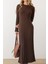Bisiklet Yaka Kalın Fitilli Uzun Triko Elbise Kahve 9363-E 5