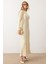 Bisiklet Yaka Kalın Fitilli Uzun Triko Elbise Krem 9363-E 2