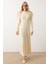 Bisiklet Yaka Kalın Fitilli Uzun Triko Elbise Krem 9363-E 3