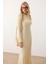 Bisiklet Yaka Kalın Fitilli Uzun Triko Elbise Krem 9363-E 4
