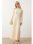 Bisiklet Yaka Kalın Fitilli Uzun Triko Elbise Krem 9363-E 5