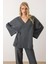 Bağcık Kapamalı Kimono Pantolon Triko Takım Antrasit 9364-TK 3