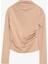 Drapeli Yüksek Yaka Uzun Kollu Basic Bluz Bej 1