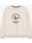 At Baskılı Yazı Nakışlı Oversize Sweatshirt Bej 1