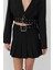 Kemer Detaylı Pileli Mini Etek Siyah 4