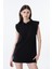 Polo Yaka Vatkalı Mini Elbise Siyah 3