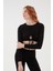 Büzgü Detaylı Crop Bluz Siyah 3