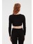 Büzgü Detaylı Crop Bluz Siyah 5