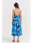 Boyundan Bağlamalı Desenli Uzun Elbise Mavi 5