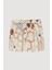 Beli Lastikli Desenli Keten Mini Şort Naturel 2