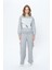 Sırtı Fermuar Detaylı Baskılı Sweatshirt Gri 3