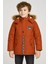 Armalı Kürklü Kapüşonlu Erkek Çocuk Kiremit Şişme Mont 1