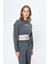 Beli Sayı Detaylı Crop Sweatshirt Antrasit 4