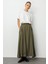Modal Karışımlı Haki Beli Lastikli Maksi Etek 1