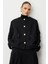 Siyah Yuvarlak Yaka Gold Düğmeli Oversize Ceket 3