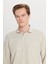 Erkek Bej Slim Fit Dar Kesim Italyan Yaka Armürlü Gömlek 4