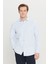 Erkek Mavi Slim Fit Dar Kesim Italyan Yaka Armürlü Gömlek 3