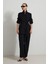 Siyah Belden Bağlama Detaylı Ceket Rahat Kesim Pantolonlu Takım 3