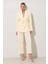 Krem Belden Bağlama Detaylı Ceket Rahat Kesim Pantolonlu Takım 2