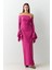 Fuşya Dar Kalıp Omuz Ve Kol Detaylı Maxi Boy Elbise 1