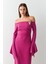 Fuşya Dar Kalıp Omuz Ve Kol Detaylı Maxi Boy Elbise 2
