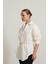 Ekru Belden Büzgü Detaylı Uzun Kollu Gömlek 3