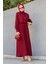 Double Krep Üst Cepken Detay Elbise-Bordo 4