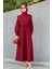 Double Krep Üst Cepken Detay Elbise-Bordo 5
