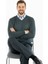 Erkek Uzun Kollu V Yakalı Düz Renk Klasik Model Rahat Kesim Tam Kalıp Yünlü Dokuma Kazak 1