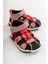 Unisex Çocuk Gri-Kırmızı Deri Ortopedik Outdoor Çocuk Sandalet 7