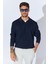 Erkek Lacivert Ayaklı V Yaka Fitilli Basic Triko 1
