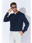 Erkek Lacivert Ayaklı V Yaka Fitilli Basic Triko 2