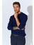 Erkek Lacivert Bisiklet Yaka Saç Örgü Triko 2
