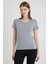 Becky Sıfır Yaka Gri Basic Bambu ve Organik Pamuk Kadın Tişört 1