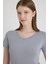 Becky Sıfır Yaka Gri Basic Bambu ve Organik Pamuk Kadın Tişört 2