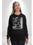 Iskelet Aşkı Kuş Kırk Kalp ve Kuru Çiçekler Erkek Kadın Unisex Dijital Baskılı Siyah Sweatshirt 2