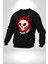 Kırmızı Ateş Kurukafa Rock Erkek Kadın Unisex Dijital Baskılı Siyah Sweatshirt 1