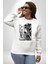 Iskelet Aşkı Kuş Kırk Kalp ve Kuru Çiçekler Erkek Kadın Unisex Dijital Baskılı Beyaz Sweatshirt 2